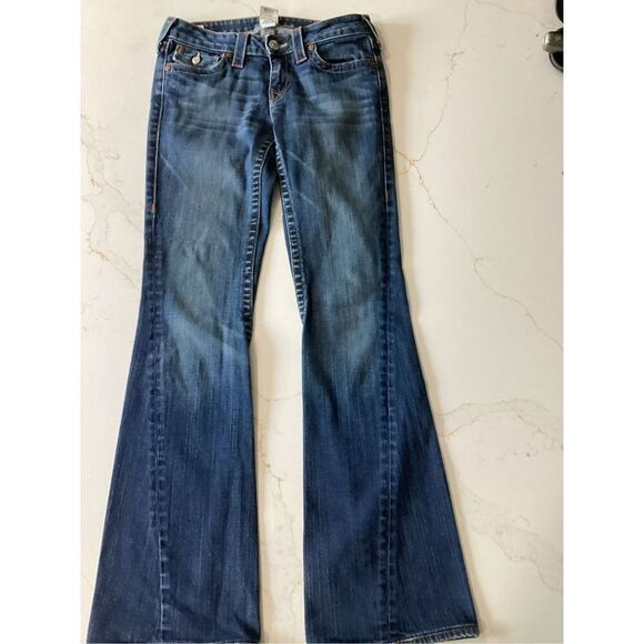 True Religion Sz 27 Womens Straight Leg Joey Jeans Stretch Flap Pockets - Picture 1 of 6